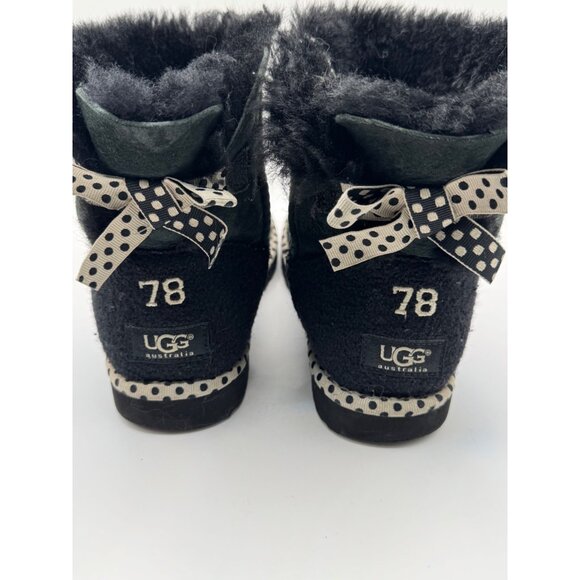 Ugg Boots Women 7 Black Ivory Polka Dot Trim 78 Bailey Bow Classic Mini Outdoor - Picture 5 of 10